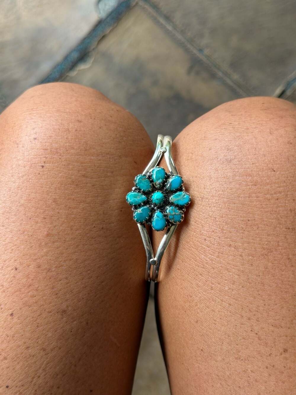 Sterling Silver Turquoise Flower Cuff Bracelet